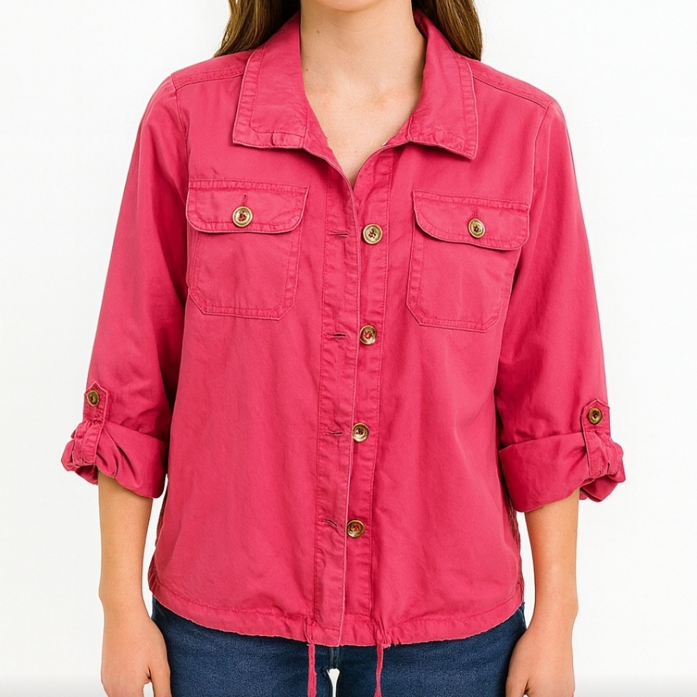 Chico's Pink Shirt Jacket Sz 2 (Lg)
